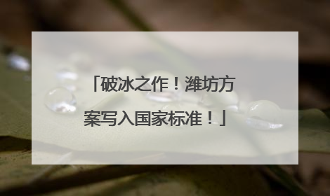 破冰之作！潍坊方案写入国家标准！