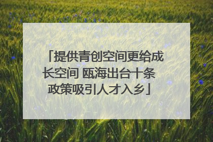 提供青创空间更给成长空间 瓯海出台十条政策吸引人才入乡