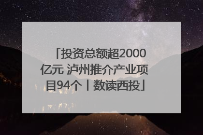 投资总额超2000亿元 泸州推介产业项目94个丨数读西投